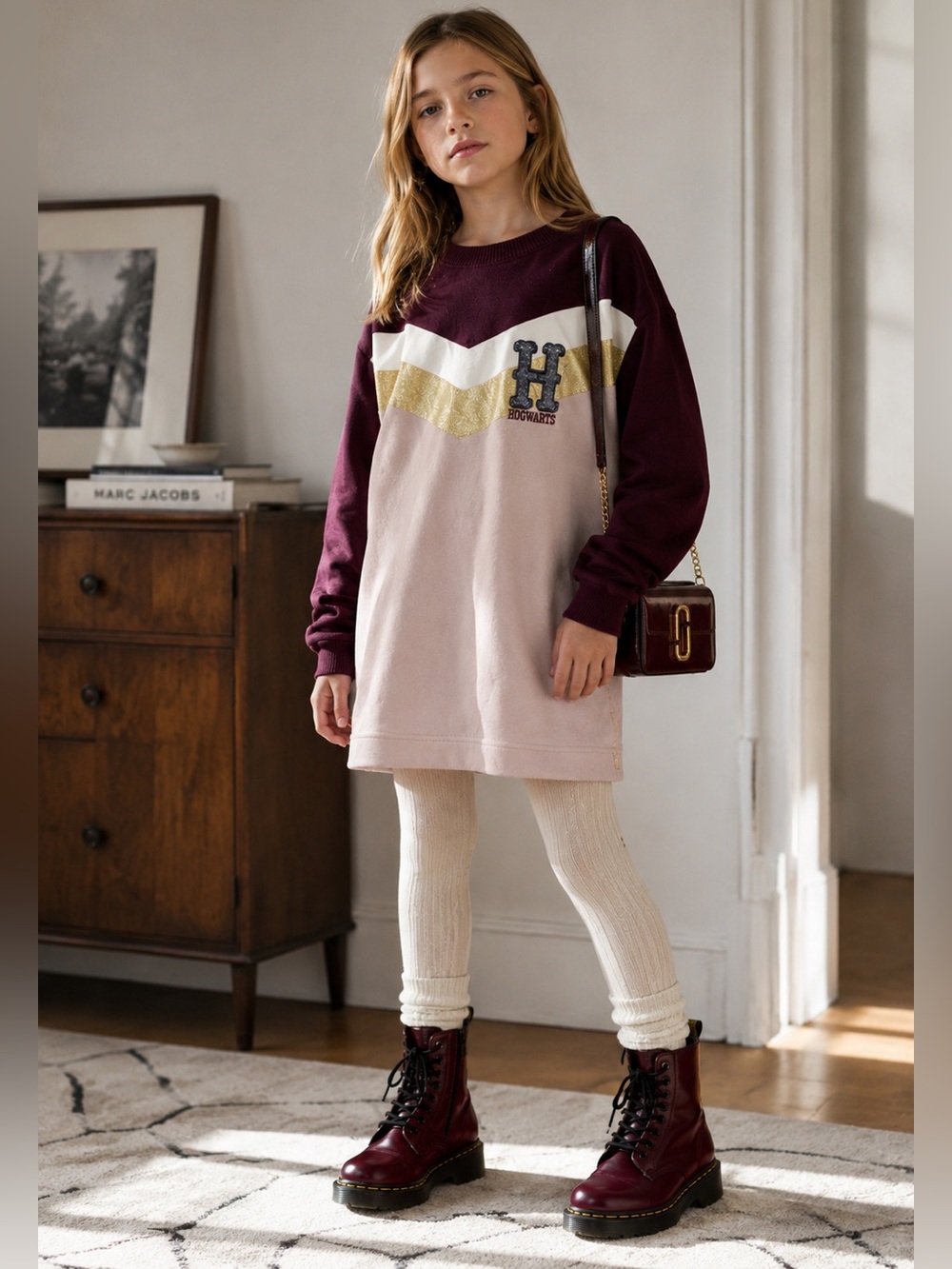 H&M girls multicoloured Hogwarts sweater dress ~ size 6-8